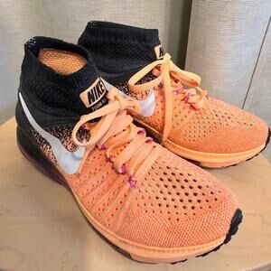 Nike Zoom All Out Flyknit Women’s Running Shoes – Orange/Black/Pink, Size 5